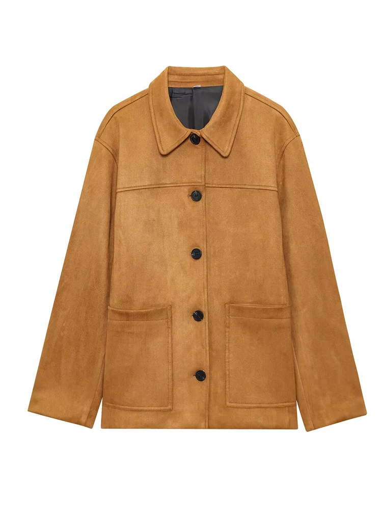 

TFMLN женское пальто с длинными рукавами и лацканами, осень-зима 2021, новая свободная куртка с карманами в уличном стиле, модная замшевая уличная одежда, винтажная одежда