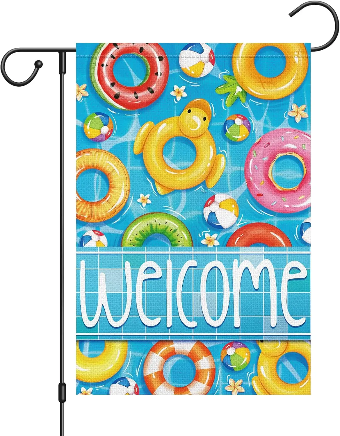 Louise Maelys Summer Welcome Garden Flag Swimming Ring Pool 12x18 Inch Double Sided Floral Small Burlap Holiday Yard Outdoor SSL