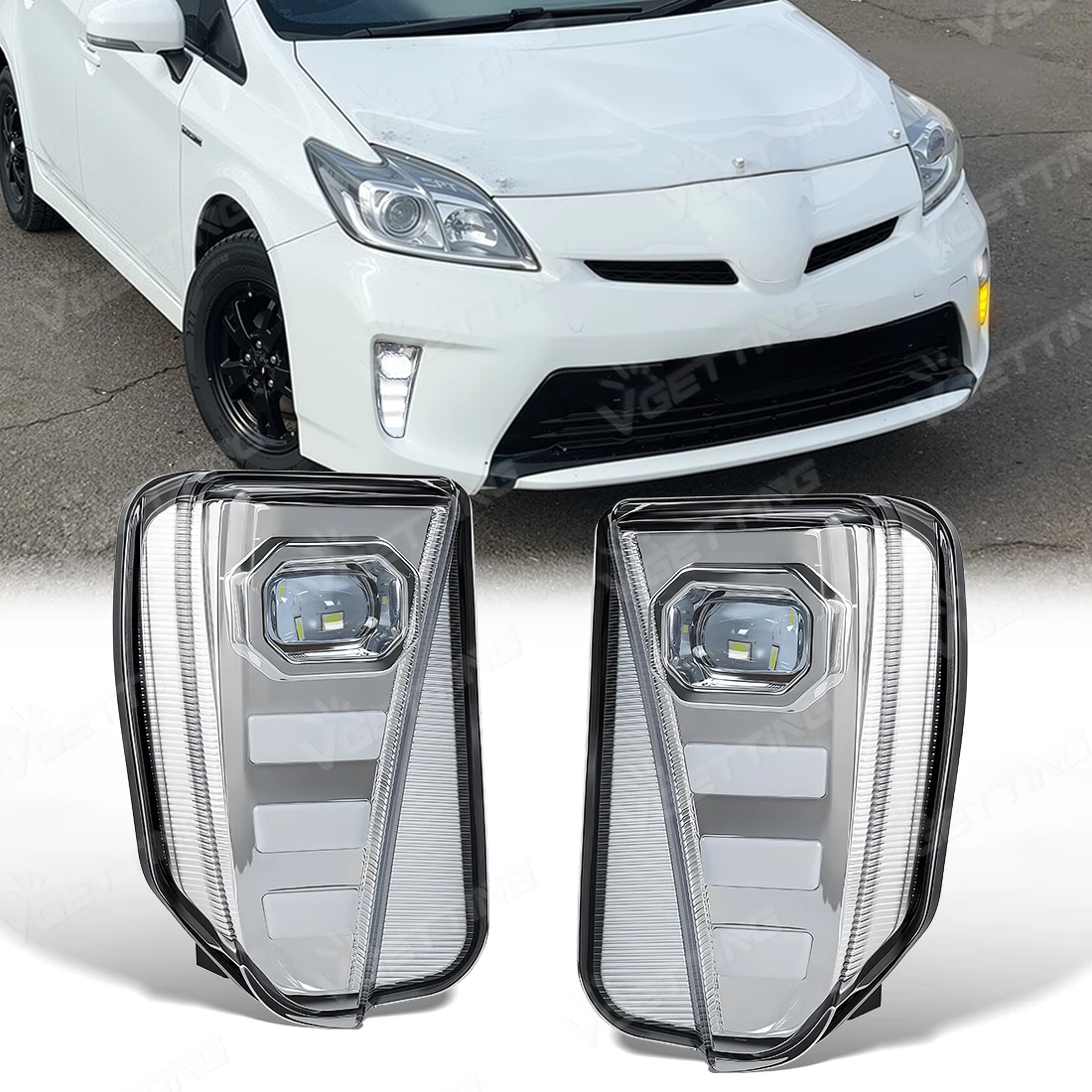 

Светодиодные дневные ходовые огни с функцией указателей поворота для Toyota Prius 2012-2015, противотуманные фары, белые и желтые, для переднего бампера