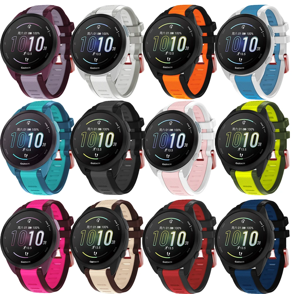 Tali jam tangan silikon, 20mm untuk Garmin Forerunner 165 165M 245 645, gelang jam musik untuk Vivoactive 5 3 Venu SQ 2 Plus