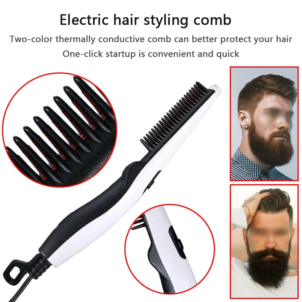 Fast Heating Electric Beard & Hair Straightener Comb for Men and Women | Portable Ionic Straightening Brush & Styler with 30s Quick Heat-Up | Anti-Scald Design for Smooth, Sleek Look