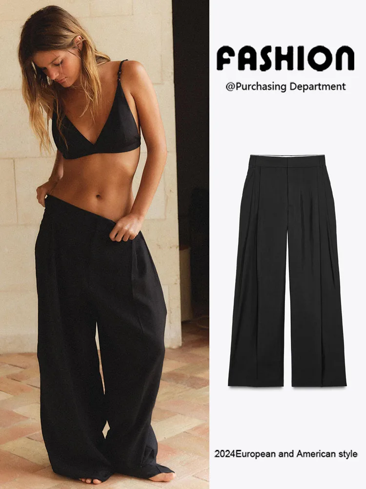 Fall New Women's High Waist Double Pleat Straight Leg Versatile Slimming Cover up Pants Ethnic Stage Costume Ladies Faion