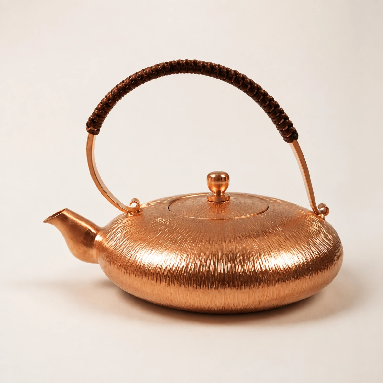 Slim Copper Teakettle with Carrying Handle Uncoated Copper Tea Kettle with Wrapped Handle Textured Finish Long-Lasting