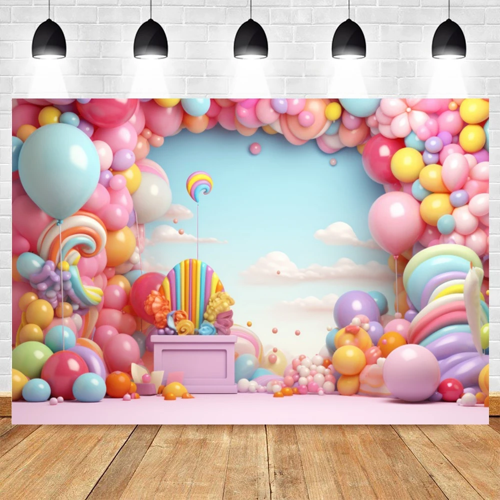 Newborn Baby First Birthday Photography Backdrop Balloons Girl Boy Baby Shower Cake Smash Party Decor Poto Background Props