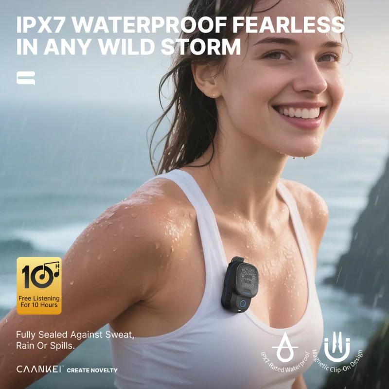 Speaker Bluetooth Nirkabel Portabel Mini Dapat Dipakai IPX7 Speaker Tahan Air Olahraga Luar Ruangan Kotak Suara Clip-on Panggilan HD Bebas Genggam