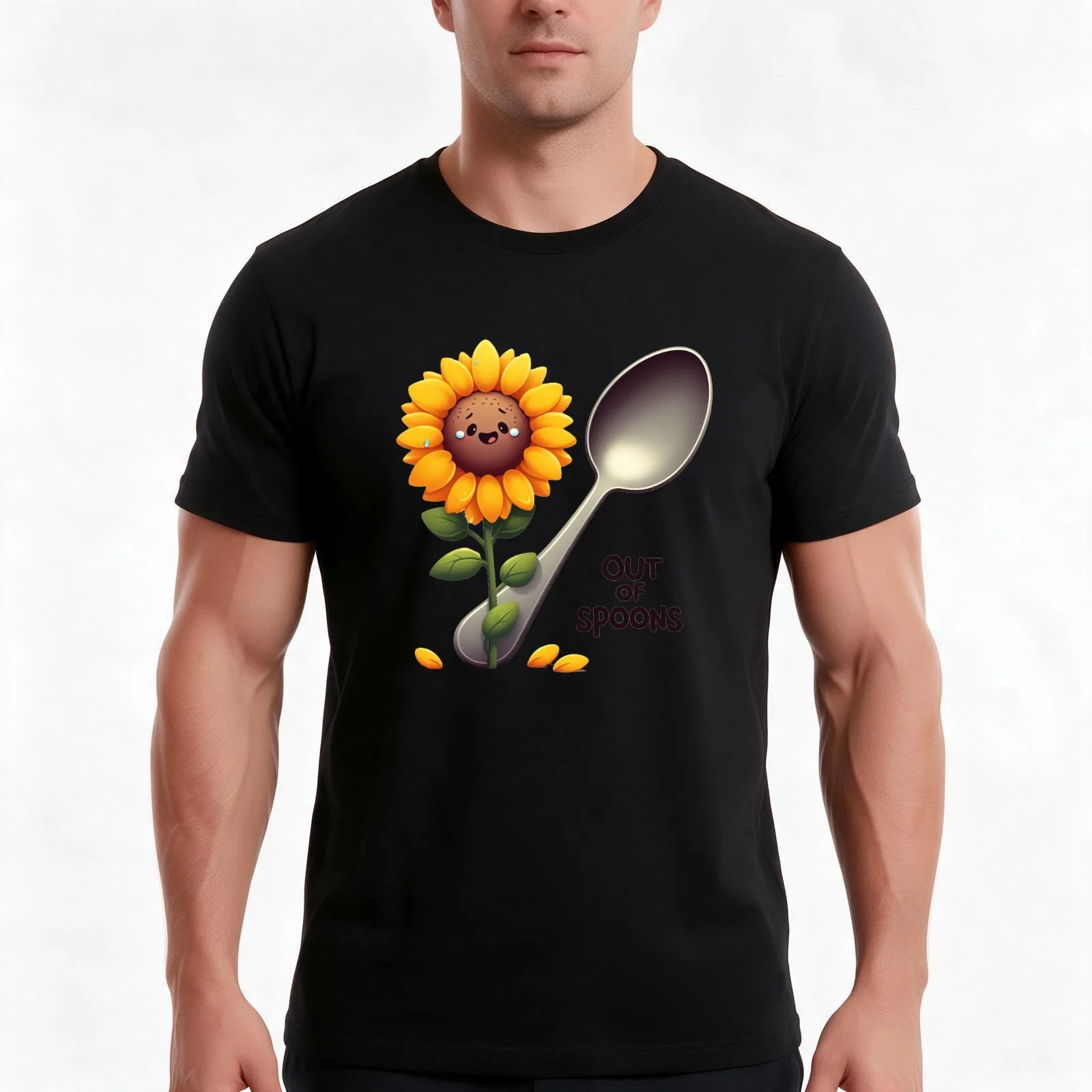 Out of spoons T-Shirt, Summer Casual Cotton Tee, Oversized Streetwear Tops, Vintage Graphic Print, Loose Fit Short Sleeve
