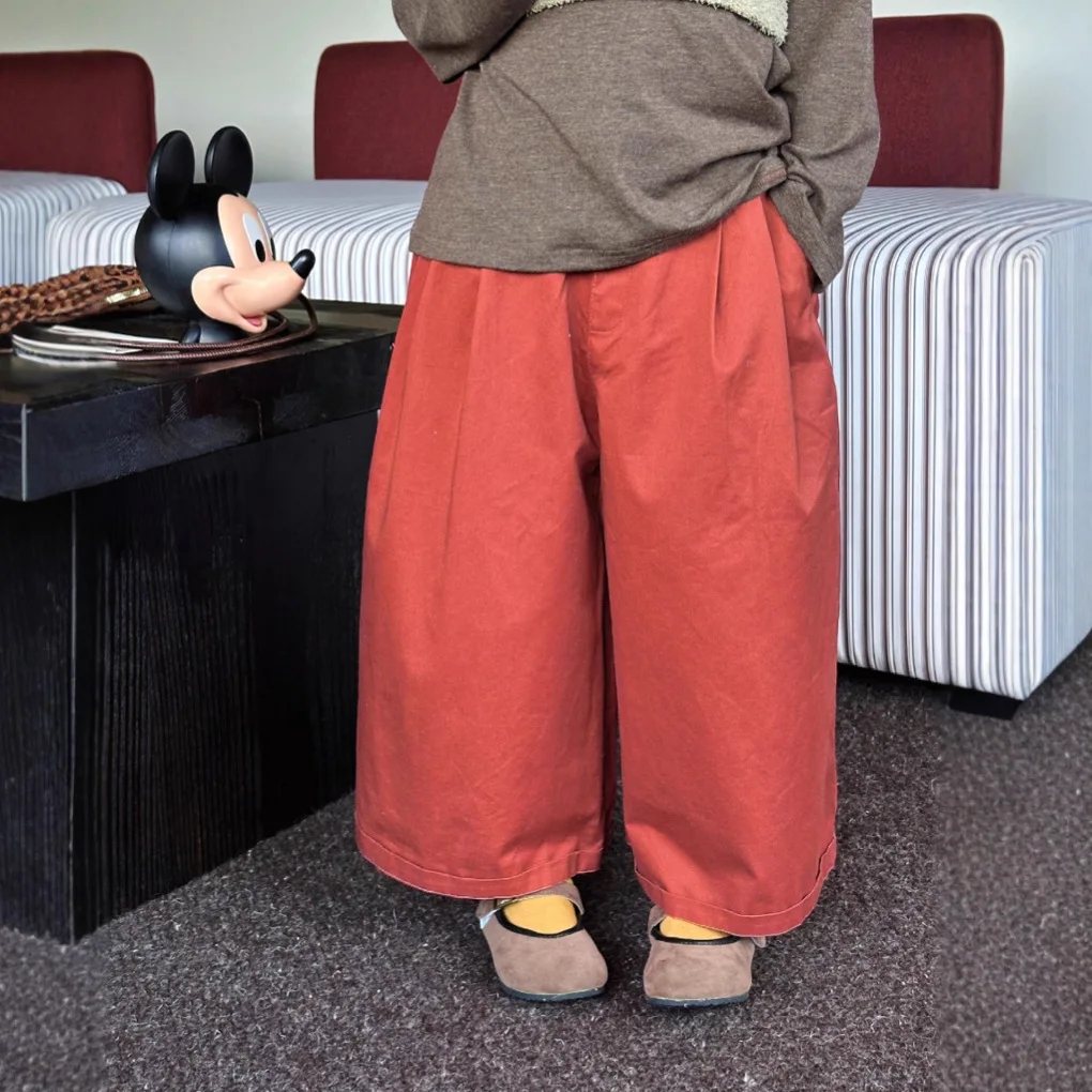 

2025 Autumn Children's Clothing Korean Cotton Casual Pants Girls Medium and Small Children's New Fashionable Wide-leg Trousers