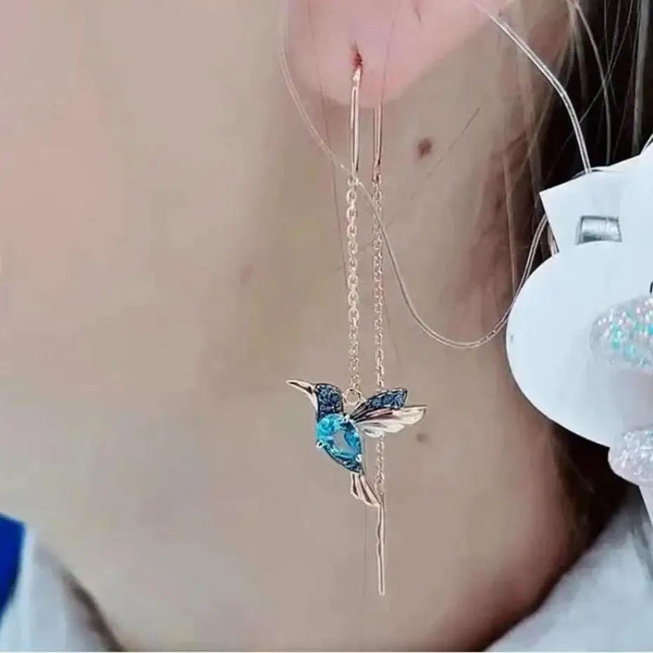1 Pair Spreading Wings Hummingbird Crystal Earrings European American Fashion Jewelry Creative Gift Bird Earline Jewelry