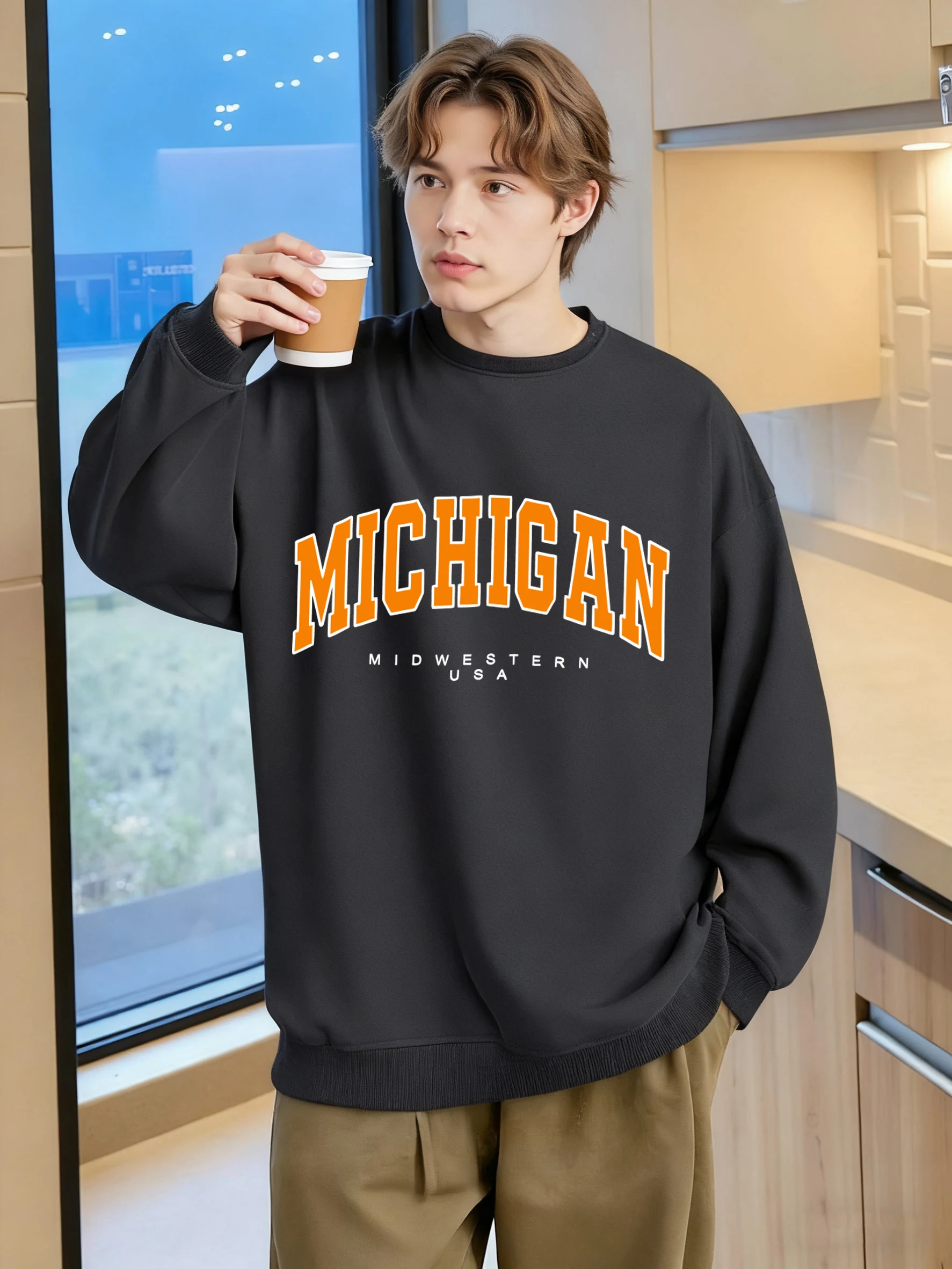 Midwestbrn USA Prints Herren-Sweatshirt, lässig, Übergröße, Sportbekleidung, modisch, All-Match-Pullover, Unisex, Basics, Rundhalsausschnitt-Kleidung