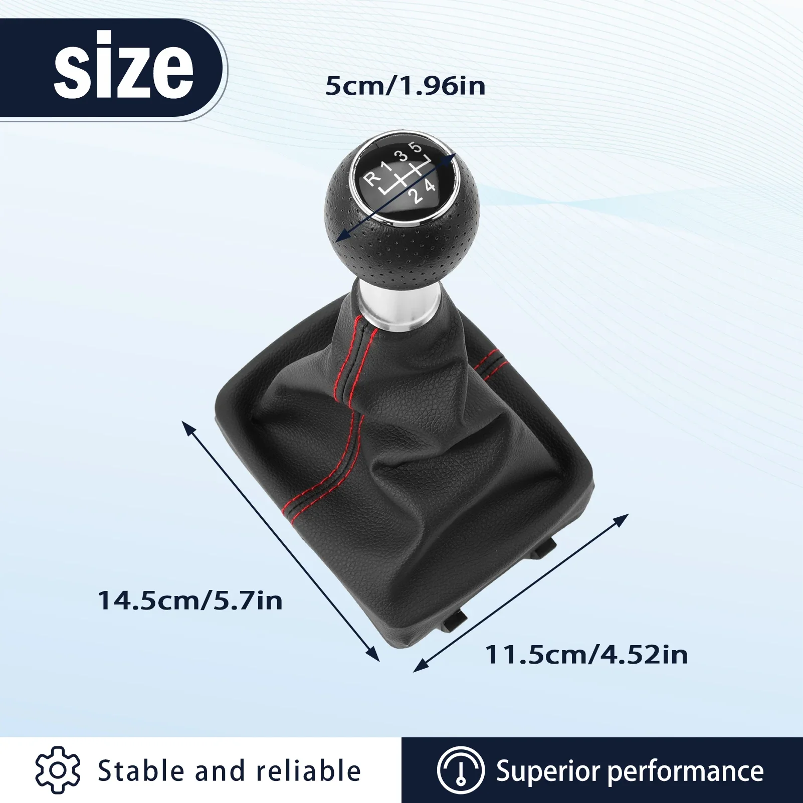 Car Gear Stick Shift Knob 5 Speed 6Q1711113 Perforated PU Leather Frame GTI Look Red Compatible with VW Polo 9N 9N2 9N3