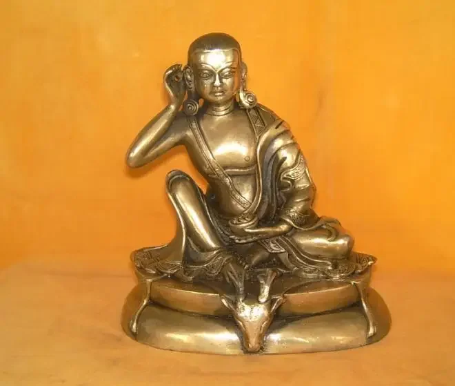 Tibet Tibetan Buddhism Brass Seat Deer Head Milarepa Buddha Statue Sculpture