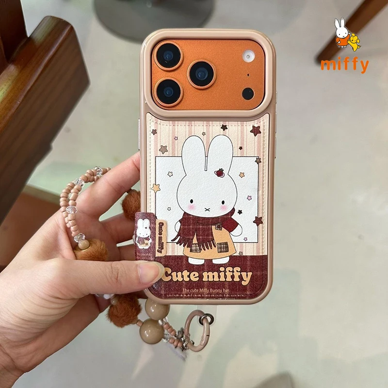 Bonito miffy escudo do telefone adequado para iphone 17 16 15 14 dos desenhos animados criativo cachecol coelho anti gota caso de telefone anime acessórios presente
