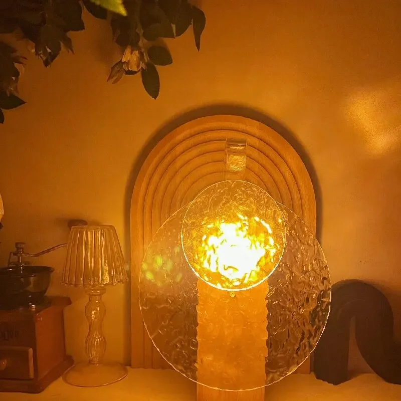 Sunset Water Wave Pattern Light Shadow Atmosphere Light Net Red Romantic Rotating Wooden Table Lamp Projection Light