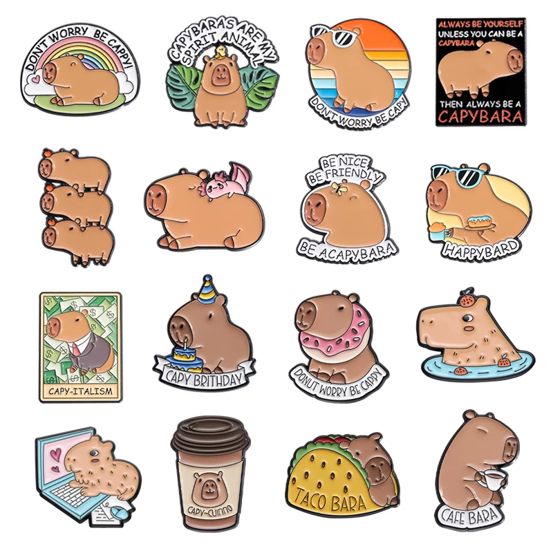 Cartoon Capybaras Enamel Pin Capybaras Are My Spirit Animal Don't Worry Be Cappy Brooches Lapel Badge Cute Ainmal Jewelry Gifts