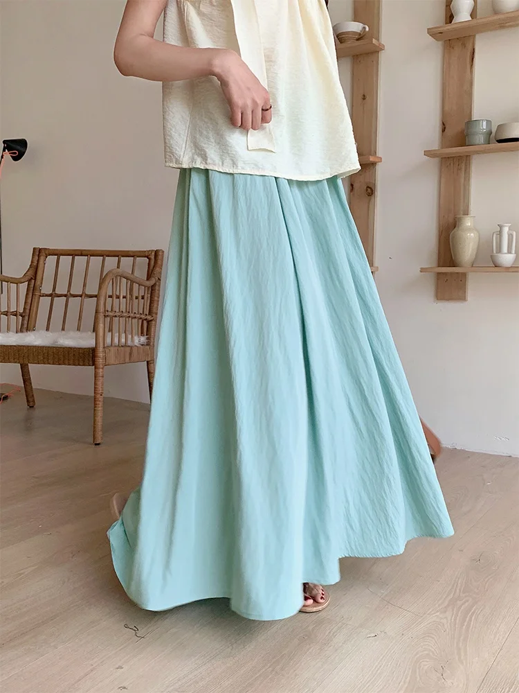 

Blue A-Line Midi Skirt Women's Elastic High Waist Slimming Korean Sle Commute High Waist Sensation f-length Skirt