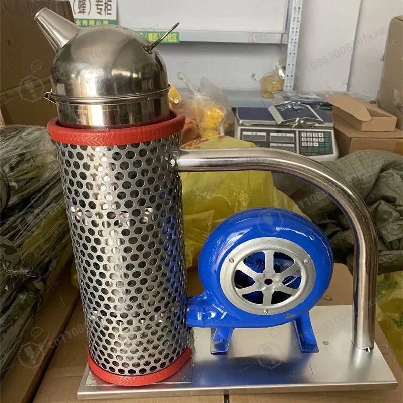 Stainless Steel Bee Smoker Hand Crank Bellows with Protective Mesh Beekeeping Equipment Fume Sprayer for Driving Bees