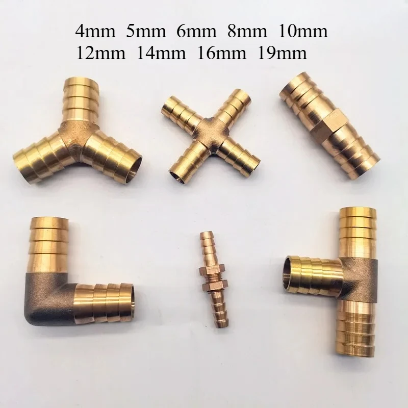 Brass Barb Pipe Fitting 2 3 4-Way Joint for 4mm-19mm Hose Copper Tower Water Pipe Fitting - Durable Metal Connectors for Plumbin