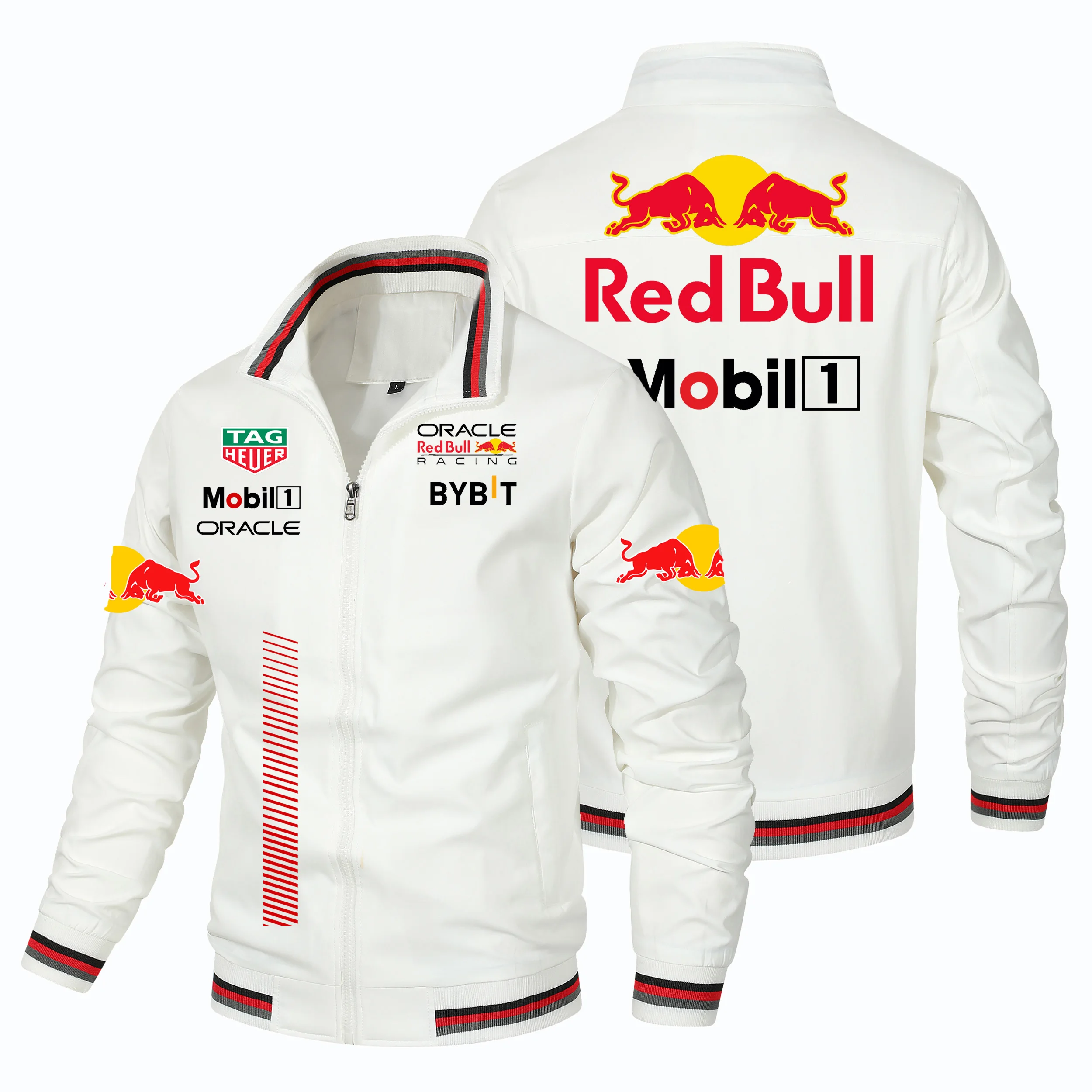 2025 New Red Bull Jacket Men's Casual Retro Style Motorcycle Jacket With Red Bull Logo, Motorcycle Windproof Spring Men's Jacket