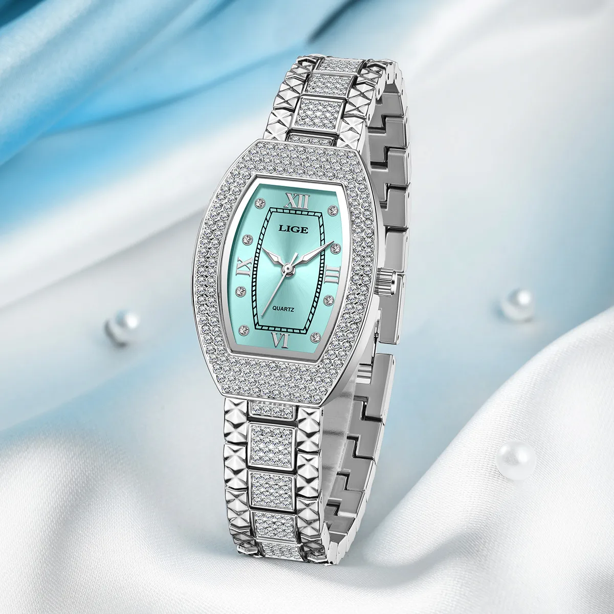 LIGE eleganti orologi al quarzo alla moda per donna cinturino in acciaio inossidabile di lusso quadrante con diamanti orologio da polso classico da donna impermeabile + scatola