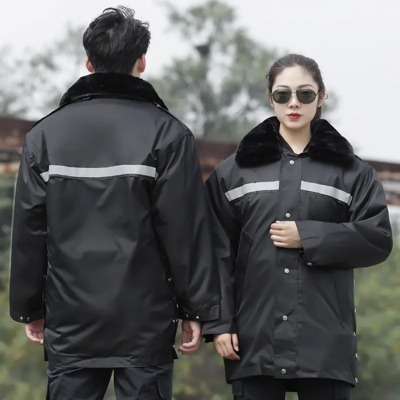 Military Coat Cotton Suit Security Reflective Strip Coat Winter Coat Thickened Insulation Cold Storage Long Style