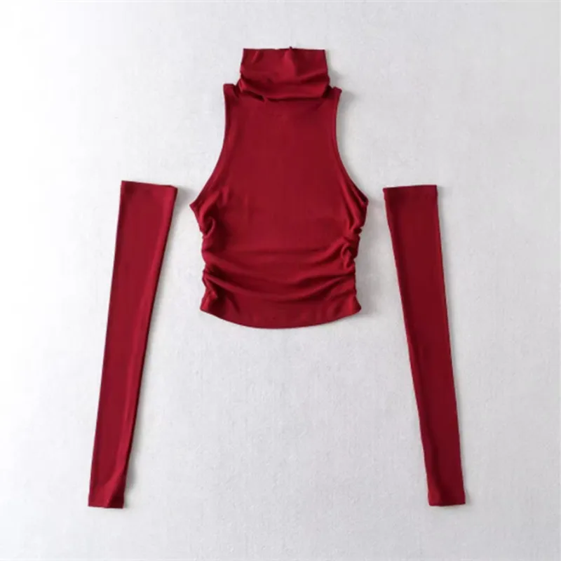 Pure Desire Sexy High Collar Slim Fit Long Sve Base IRT Weste Seitliche Falten Design Sve Cover Taille Schlankheitseffekt