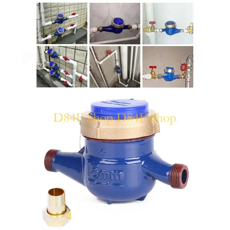 D84F WaterFlow Meter Water Meter 15mm Cold Water Meter withFittings for Garden & Home Usage