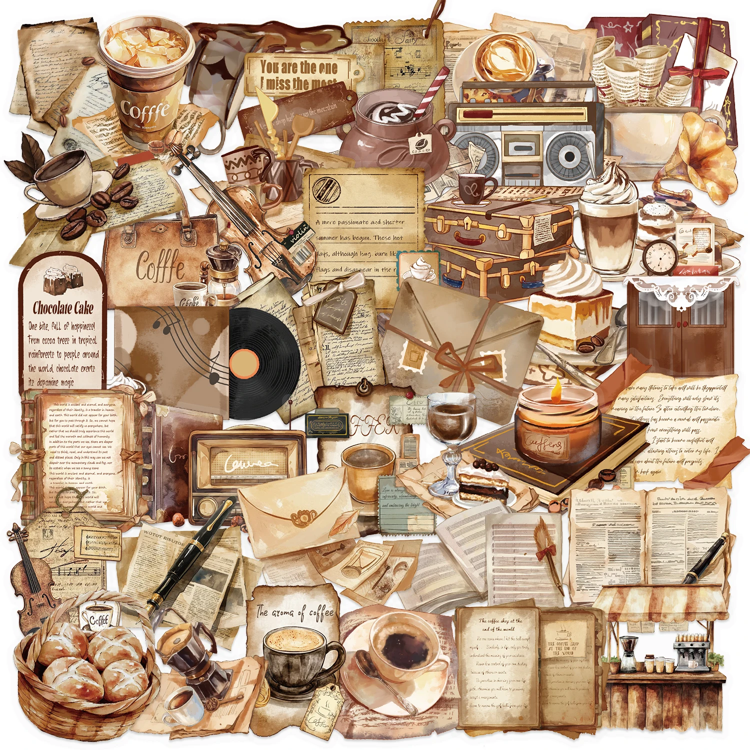 50/100PCS Vintage Kaffee PET Aufkleber Ästhetische Wasserdichte PET Transparente Material Tagebuch Dekoration Gepäck Flasche