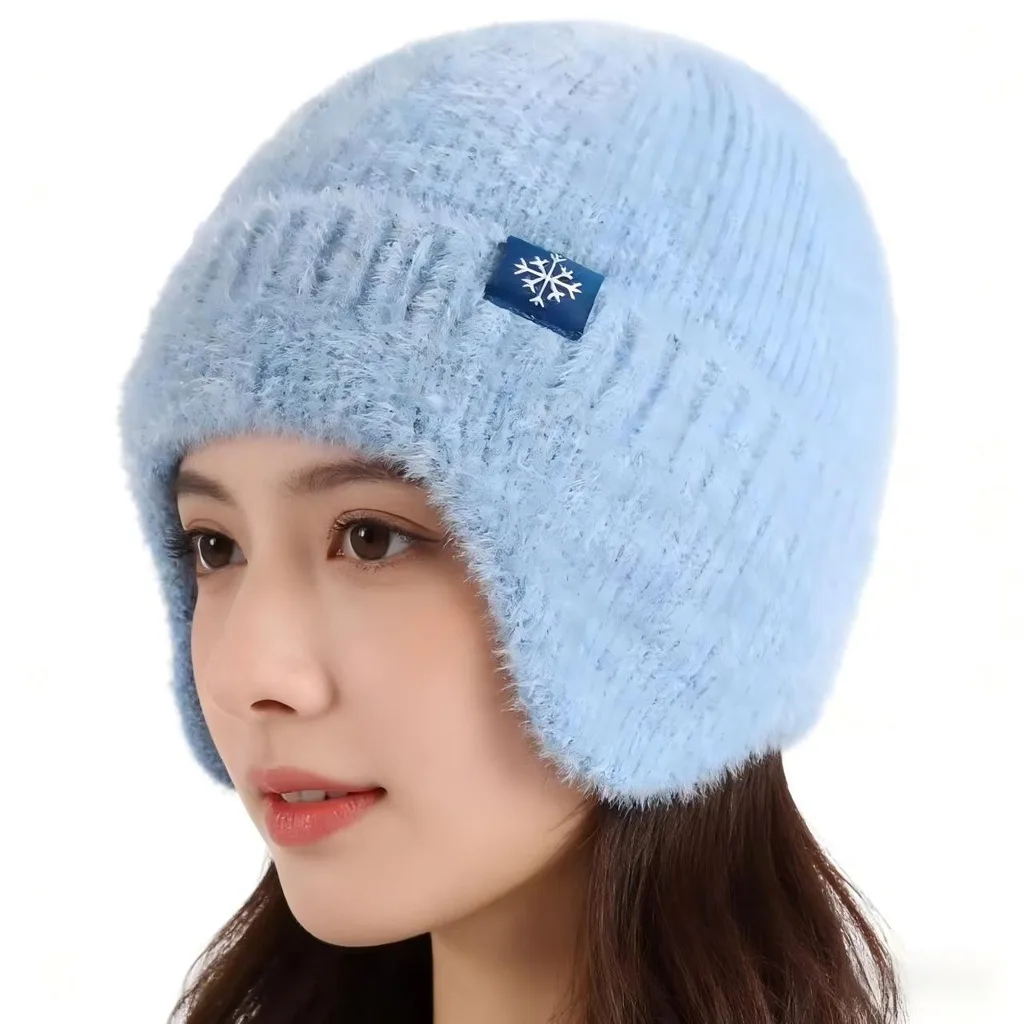 Unisex Beanie Windproof Brimless Hat Fleece Lined Beanie Solid Color Knitted Ear Flap Beanie For Skiing Outdoor Cycling Cold