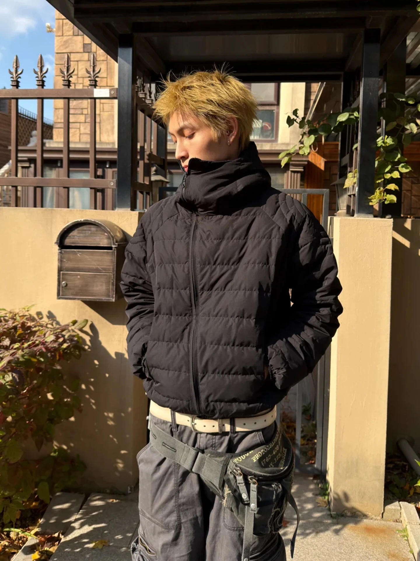 

Warmth Insulated Hooded Cotton Jaet Men's Outdoor Winter Coat Ro Snail Rib Bone Design Thi Long Sve ort Sle