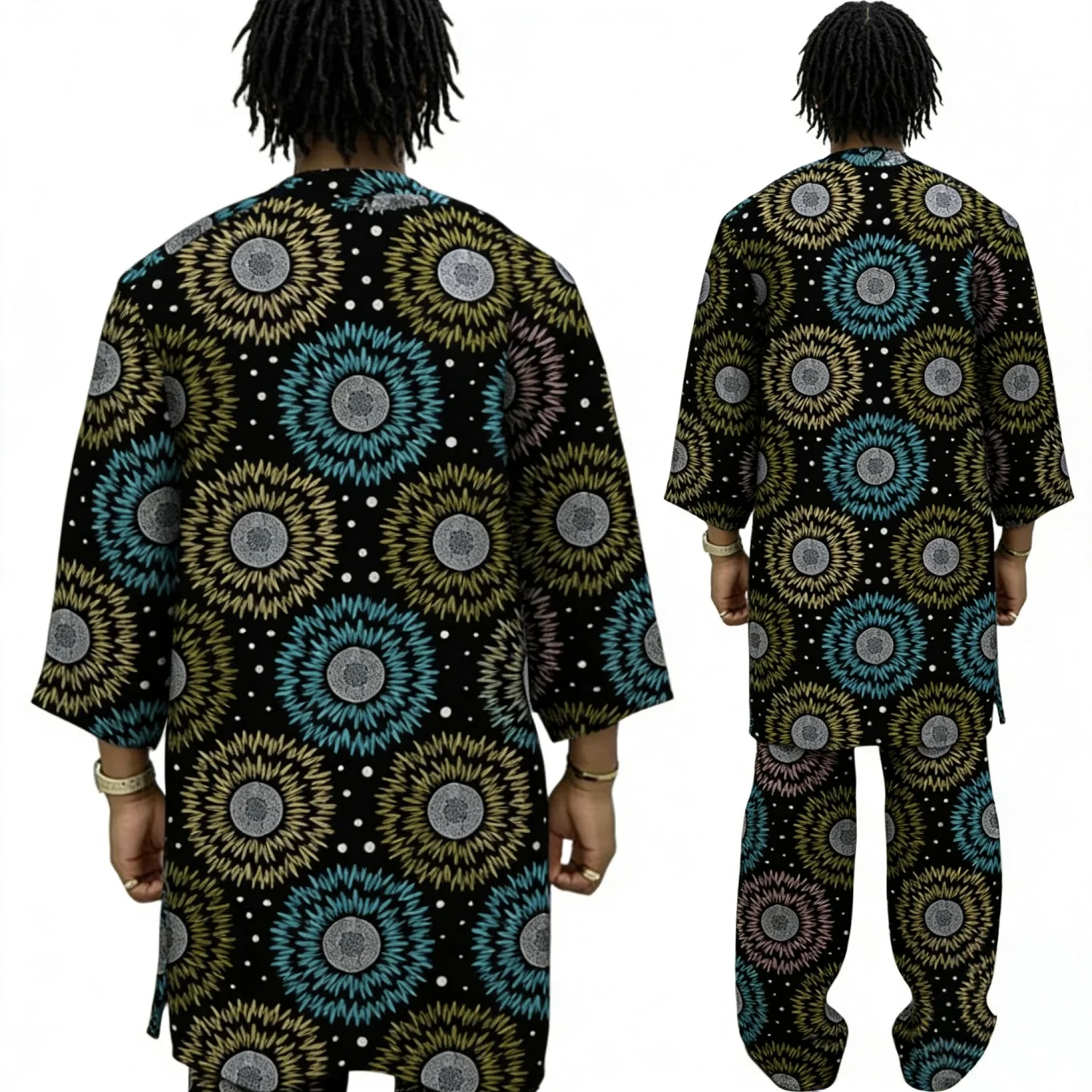 African Design Couture Men's Patchwork Shirt And Elastic Waist Pants Set Traditional Print Tailored Party Outfit