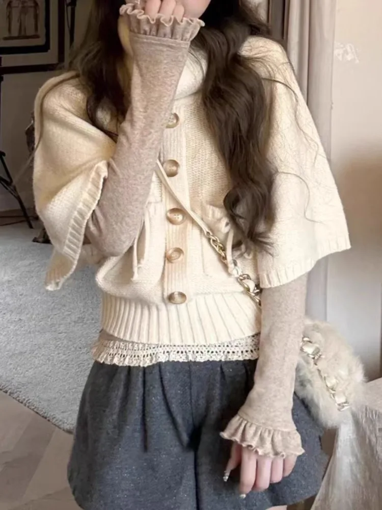 

Korean Fashion Design Slim Fit Top Sets Women Sweet Knit Cardigan + Base Tops Two Piece Set Harajuku Casual Clothes 2025 Winter