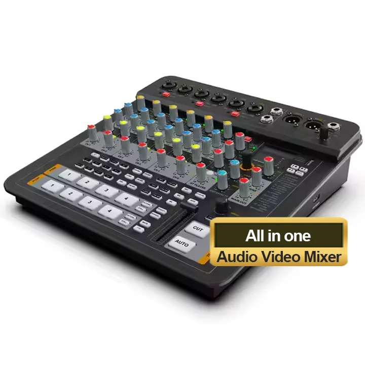 658 H4M ALL in One Audio Mixer Video Switcher with 4 Channel HD MI Live Streaming SD Card and USB Recording