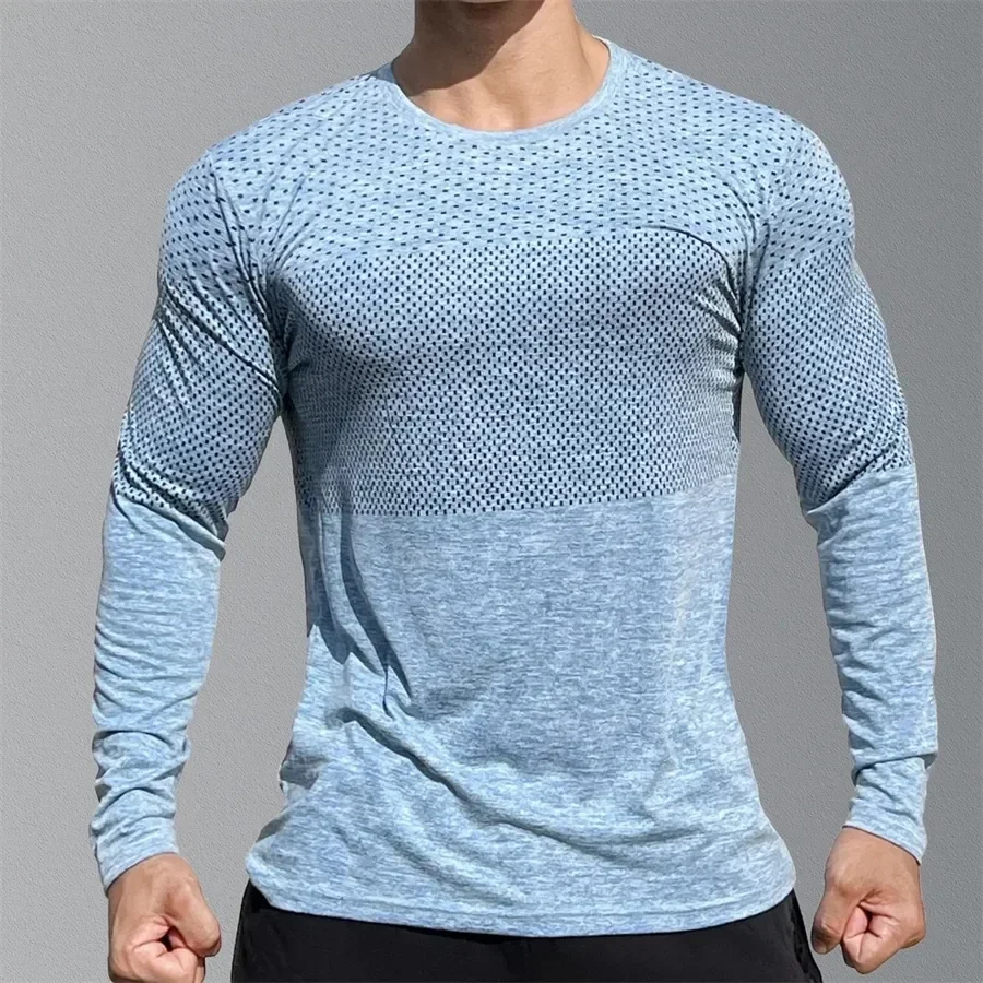 Men\'s Sport Long Sleeve Tops Quick Dry Fitness T-shirts Bodybuilding Gym Tees Casual Skinny Elastic Breathability men Sportswear