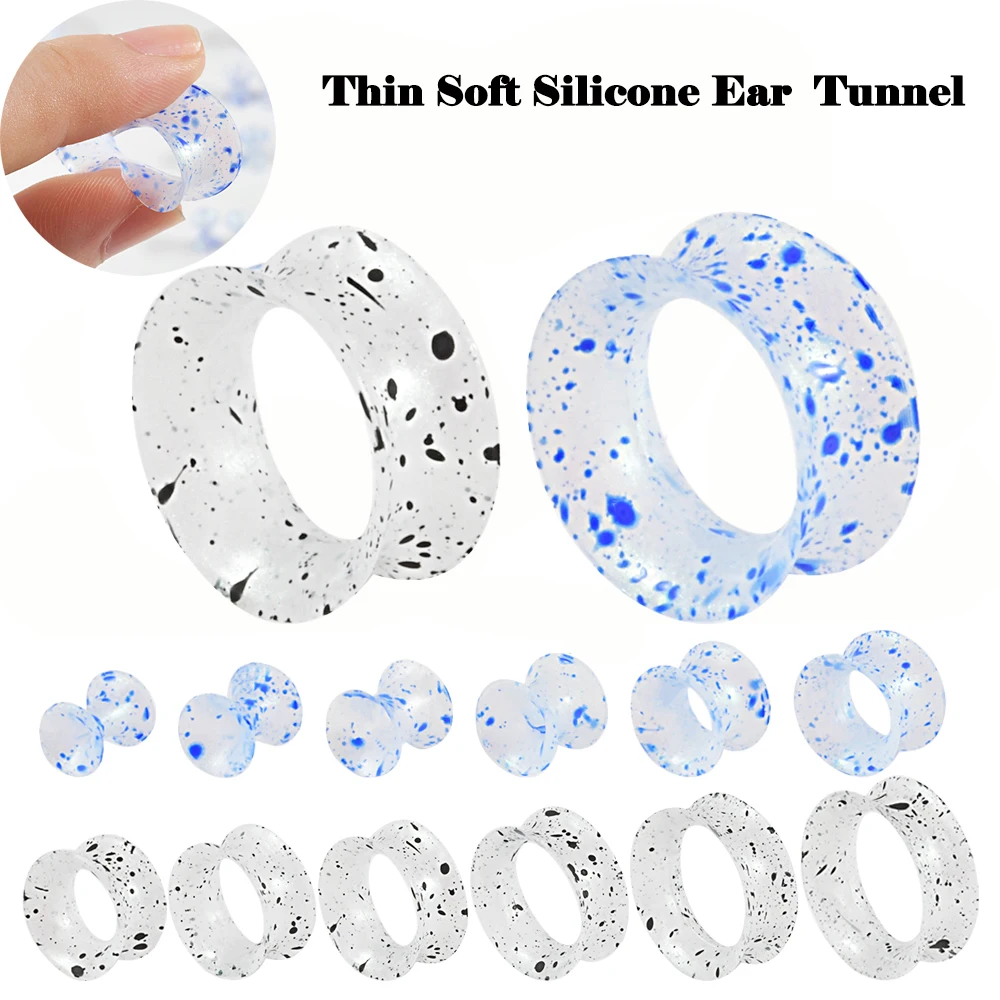 Pair of Ear Tunnels Plugs Earrings Expander Stretching Blue Dot 8G-1\