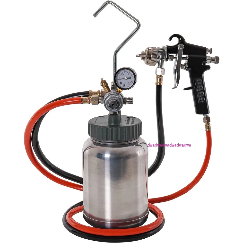 2 Quart Pressure Pot Spray Paint Tank: Heavy Duty Solid Steel, Screw on Lid, Regulator & Pressure Gauge, Spray Gun