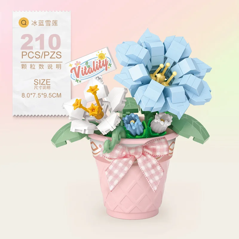 MOC CUTE Bouquet Flowers Succulent Flowerpot Plant Snow Lotus Rose Lily Model Building Blocks Sets Bricks Toy City