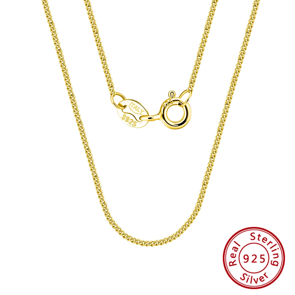 KISS MANDY 925 Sterling Silver 1MM Width Thin Chain for Women Classic Side Link Chain Necklace 14K Gold Plated Jewelry Gift SC18