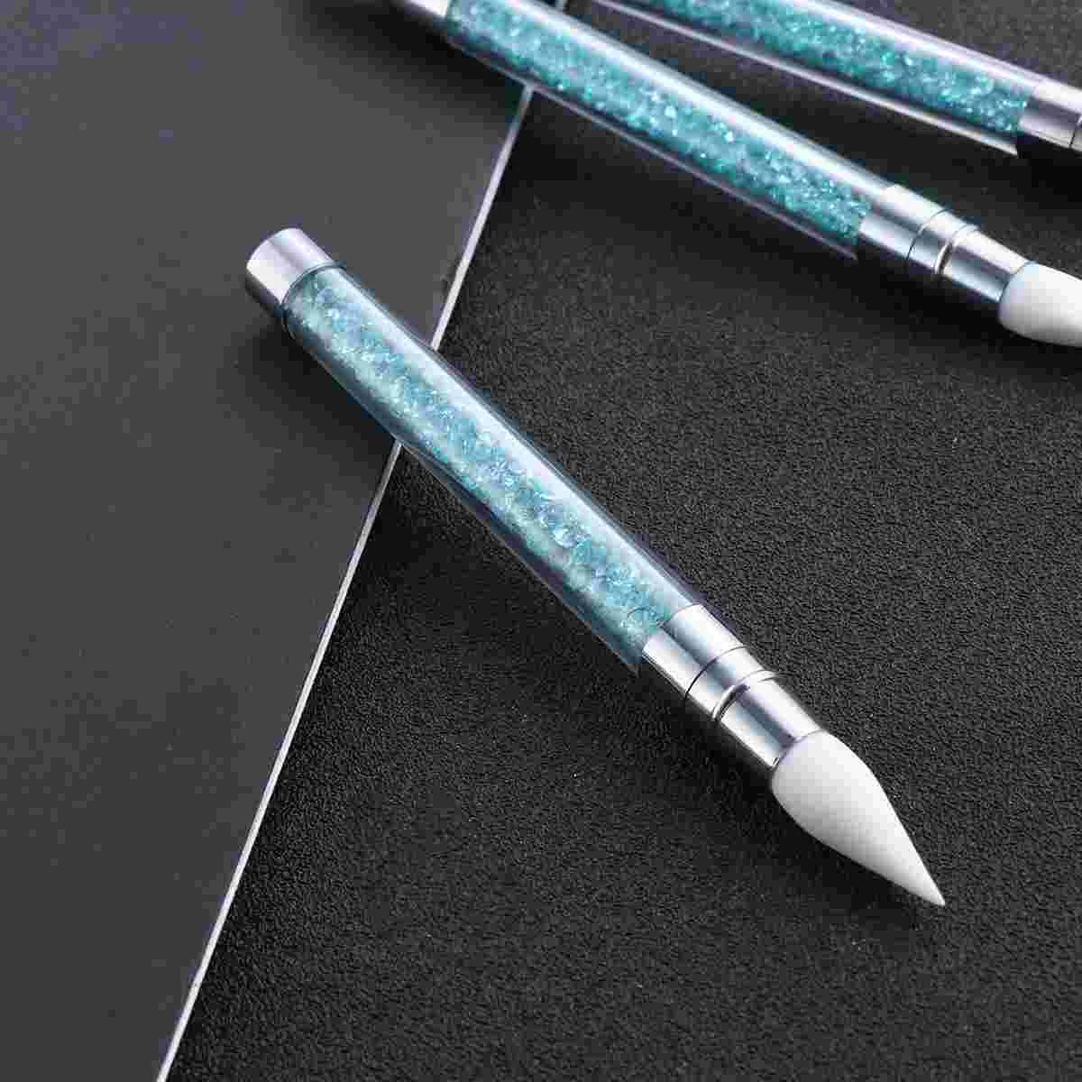 

3pcs Double End Nail Silicone UV Gel Sculpture Carving Builder Emboss Dotting Pen Brush Manicure Tool (Blue)