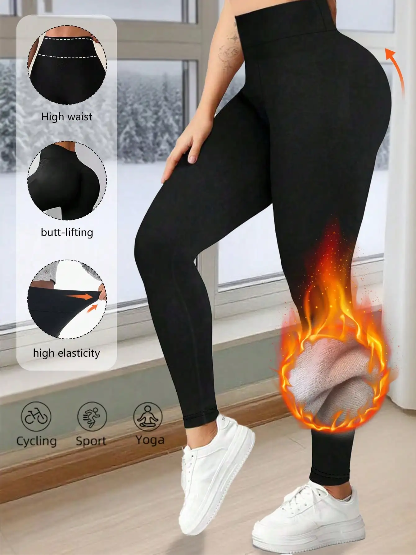Women's fleece-lined leggings, high-waisted tummy-control pants for winter, featuring a soft fleece lining, stretchy fabric, and