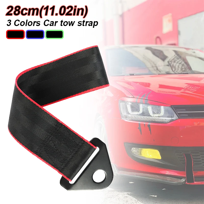 Nylon Car Trailer Tape 28cm(11.02in) Car Tow Rope 3 Colors Car Exterior Trim Tape Car Trim Tape Nylon+Steel Sheet