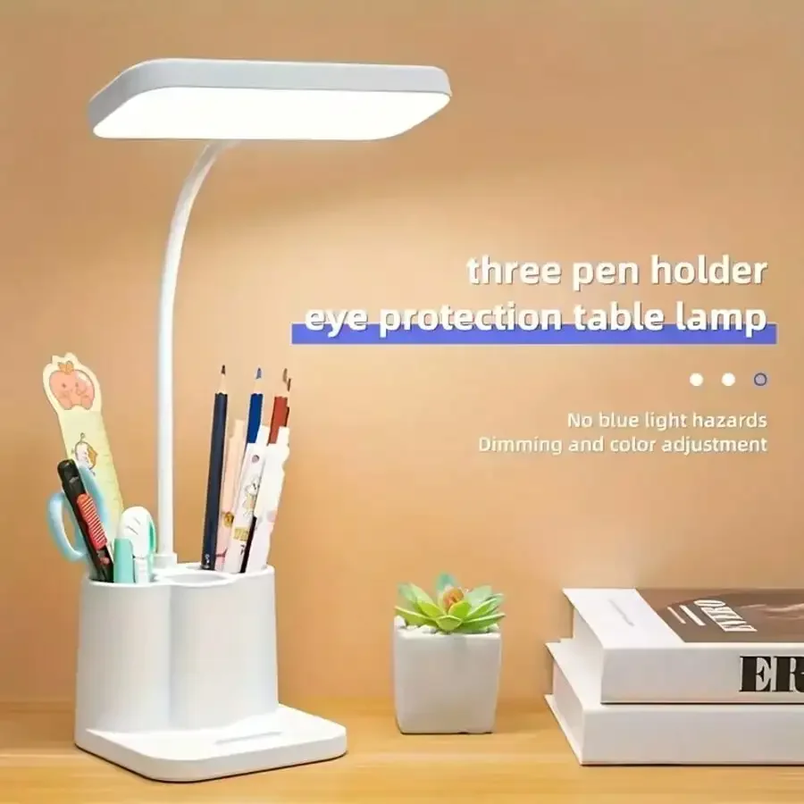 

Portable LED Reading Lamp, USB Charging Small Desk Light With Stepless Brightness Adjustment And Pen Holder, Eye-Caring Design For Students Study Office