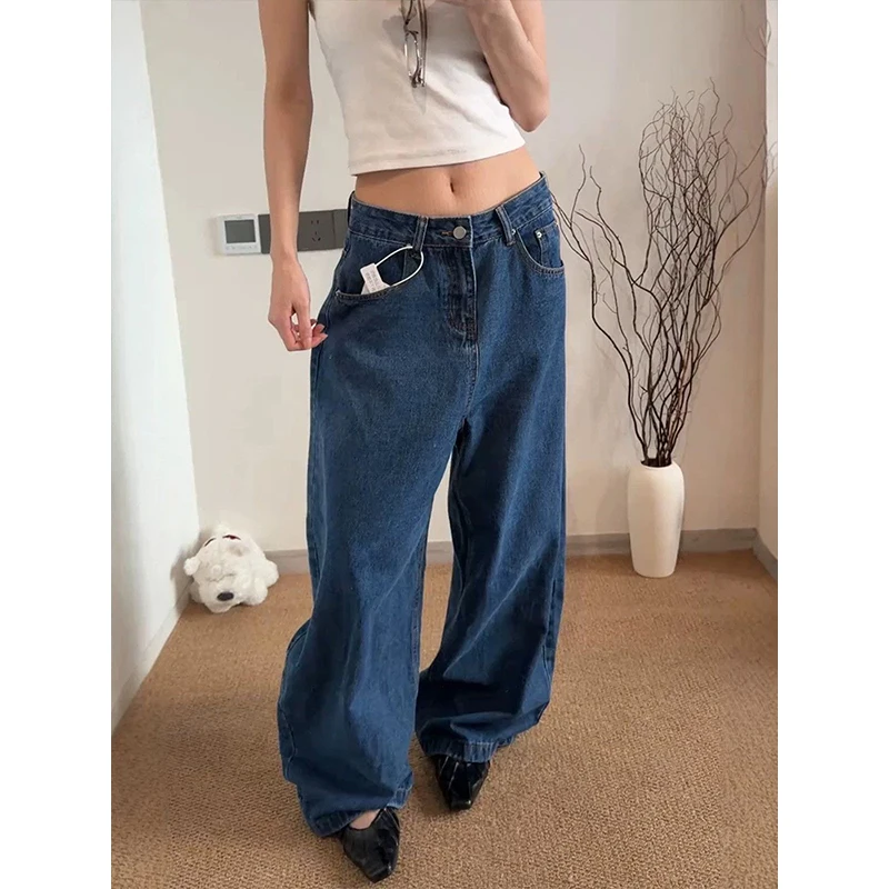 Vintage High Waisted Baggy Jeans Women 2026 Autumn New Korean Casual All-Match Streetwear Female Wide Leg Trousers