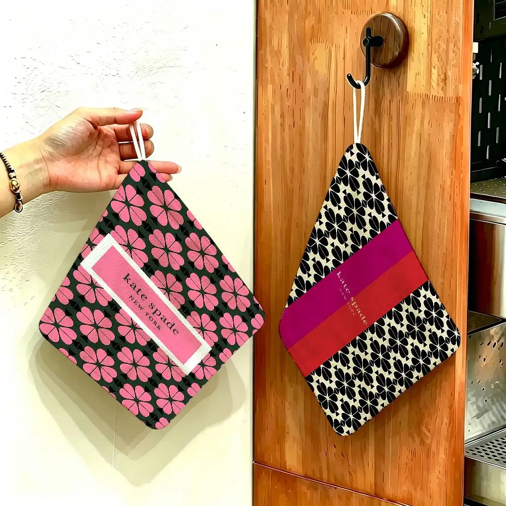 K-Kate Classic S-Spades Flower Polyester Cotton Hanging Kitchen Towel, Absorbent Hand Wiping Cloth for Daily Cleaning Drying