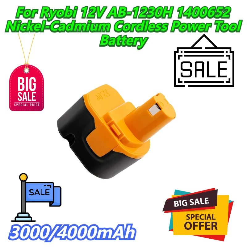 

3000/4000mAh For Ryobi 12V AB-1230H 1400652 Nickel-Cadmium Cordless Power Tool Battery