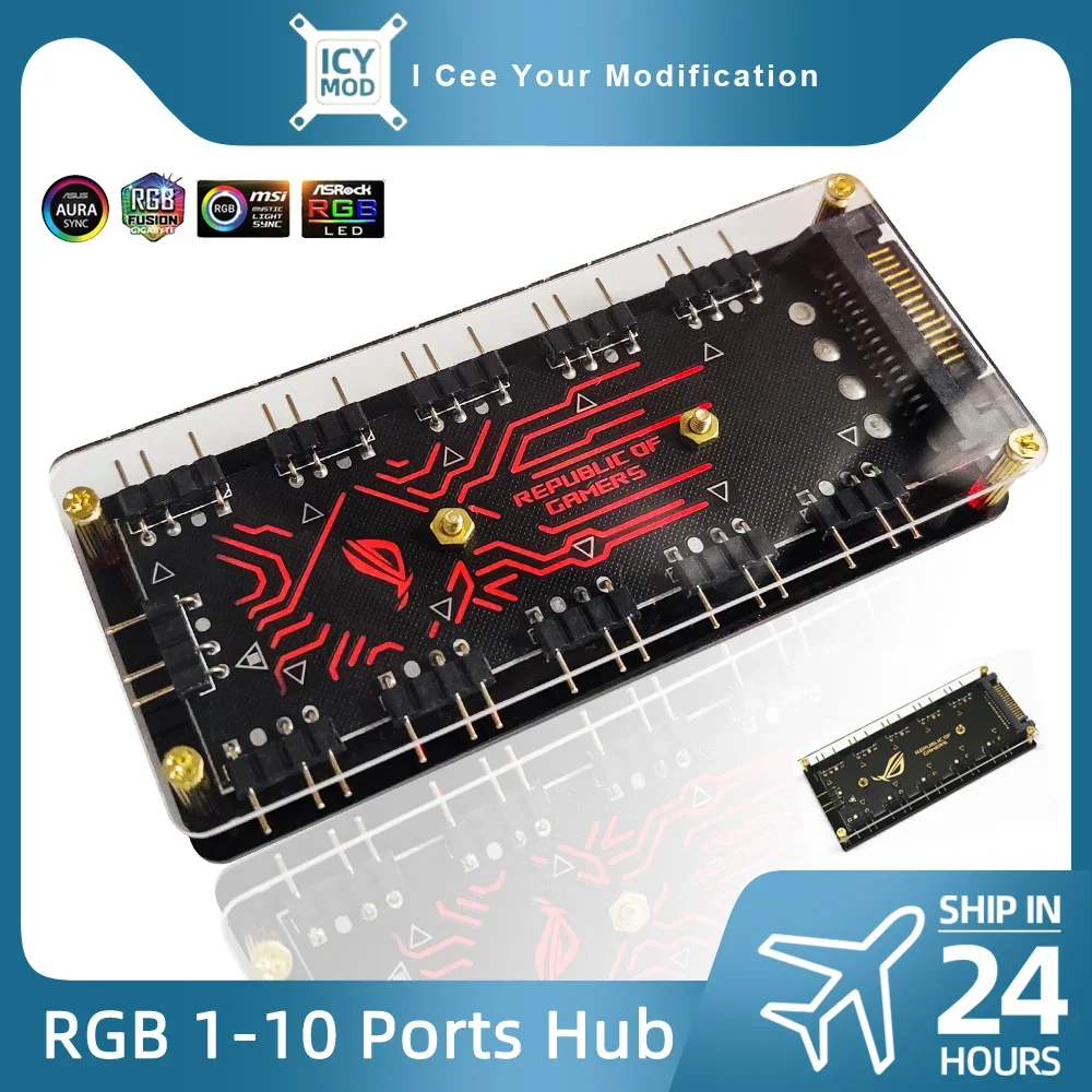 جهاز ROG RGB Hub 1-10 منافذ 1-6 فاصل 5V3 متحكم SATA امدادات الطاقة ASUS الإضاءة 12V4 محول هالة مزامنة الكمبيوتر برودة مخصص وزارة الدفاع