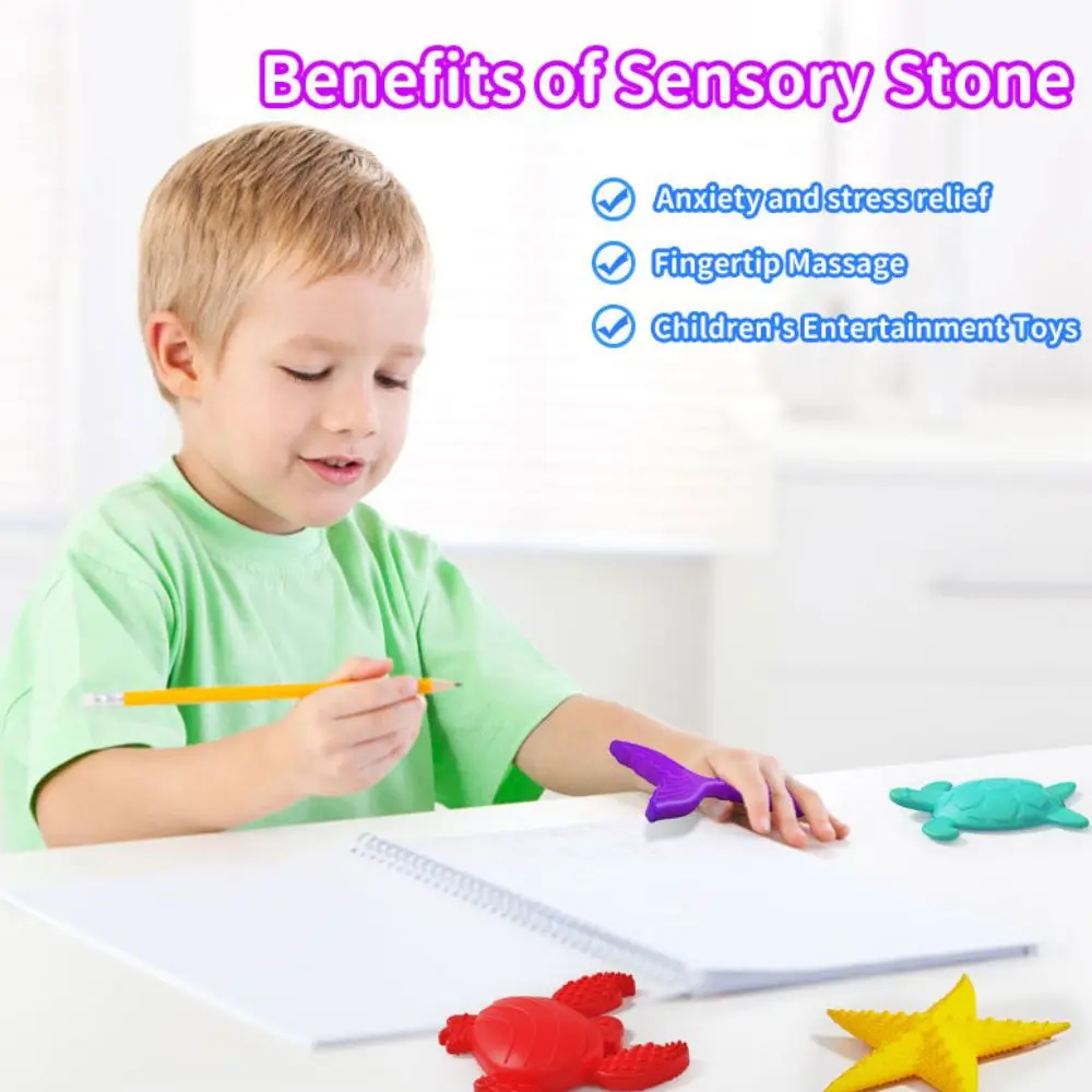 

6pcs/set Textured Soft Worry Stone Fidget Toy Relaxing No Noise Children Sensory Stone Silicone Creative Textured Worry Rocks