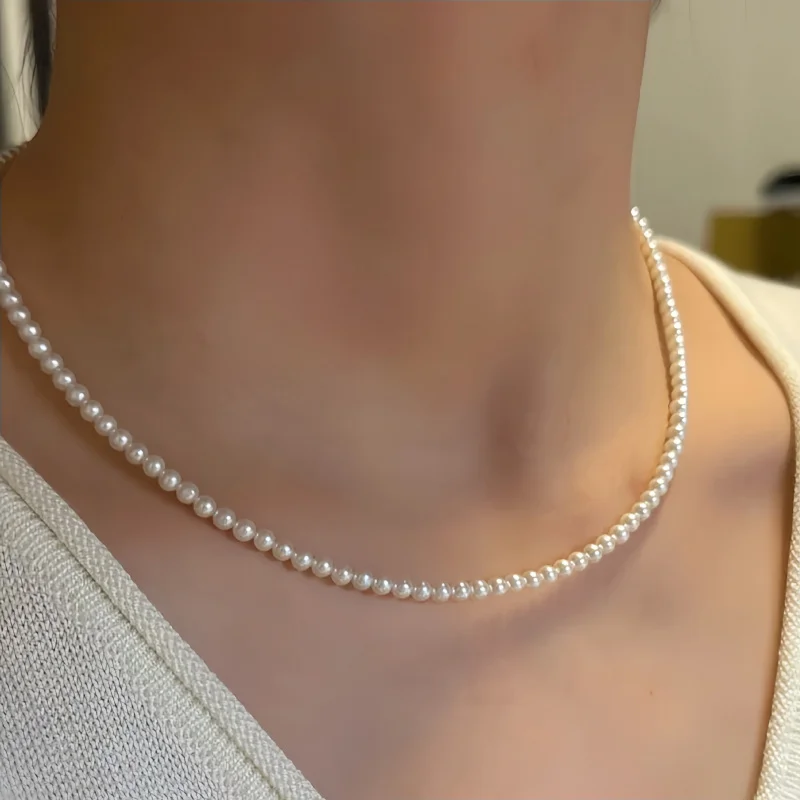 Natural freshwater pearl necklace 2-11mm S925 silver round chain semi-finished product