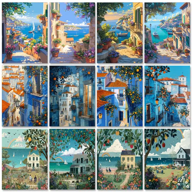 

GATYZTORY DIY Frame Paint By Number House Landscape For Adults Picture By Numbers Tree Acrylic Paint On Canvas Home Decoration