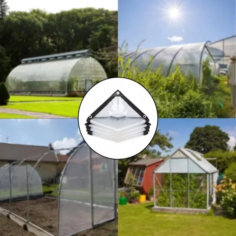 Transparent tarpaulin pe thick waterproof uv tear resistant durable plastic vinyl tarpaulin with grommets garden rain cover