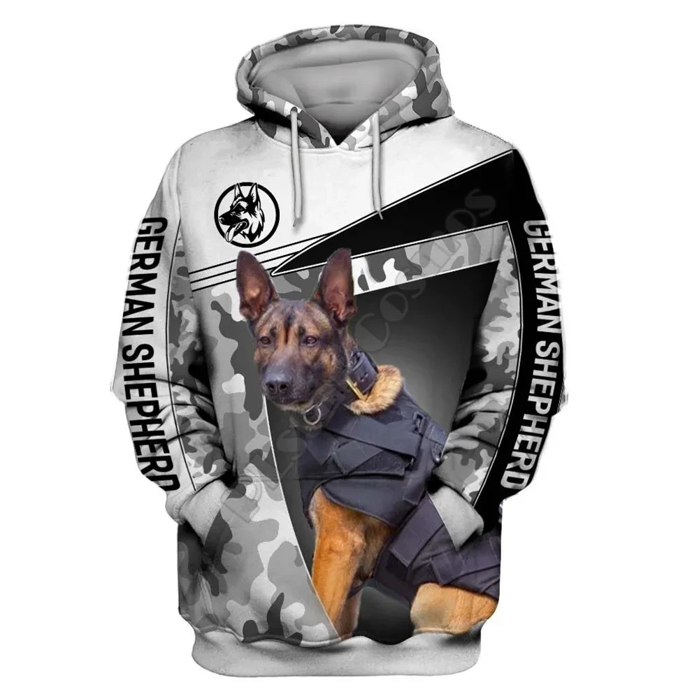 Men's Spring and Autumn Leisure Sweatshirt Pet German Shepherd 3D Printed Hoodie Neutral Street Leisure Sports Hoodie Q0102